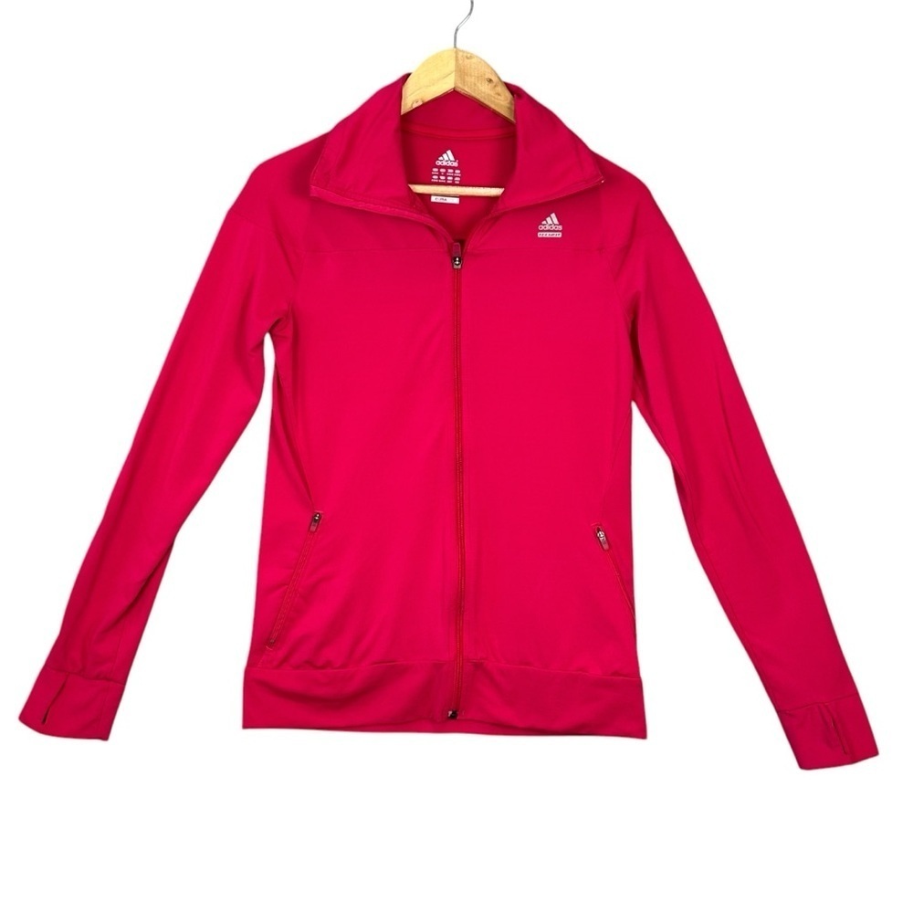 Adidas Climalite Jacket Womens Medium Pink Utility Warm Up Track Jacket Full Zip